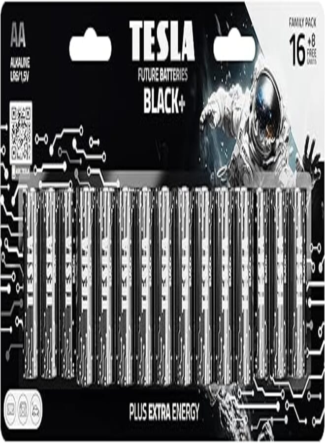 TESLA BATTERIES AA BLACK+ SHRINK FOIL / (16 + 8 FREE)